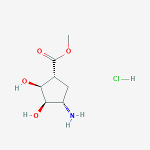 molecular formula C7H14ClNO4 B2755633 甲酸甲酯(1R,2S,3R,4S)-4-氨基-2,3-二羟基环戊烷-1-羧酸鹽;氯化鹽 CAS No. 77745-24-5