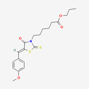molecular formula C20H25NO4S2 B2755645 (Z)-propyl 6-(5-(4-methoxybenzylidene)-4-oxo-2-thioxothiazolidin-3-yl)hexanoate CAS No. 300378-30-7