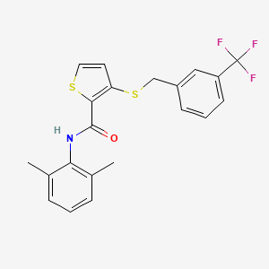 molecular formula C21H18F3NOS2 B2755658 N-(2,6-二甲基苯基)-3-((3-(三氟甲基)苯基甲硫基)-2-噻吩甲酸乙酰胺 CAS No. 250714-50-2