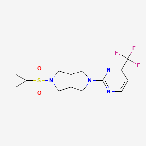 molecular formula C14H17F3N4O2S B2755660 5-Cyclopropylsulfonyl-2-[4-(trifluoromethyl)pyrimidin-2-yl]-1,3,3a,4,6,6a-hexahydropyrrolo[3,4-c]pyrrole CAS No. 2415500-05-7
