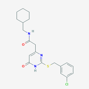molecular formula C20H24ClN3O2S B2755667 2-(2-((3-chlorobenzyl)thio)-6-oxo-1,6-dihydropyrimidin-4-yl)-N-(cyclohexylmethyl)acetamide CAS No. 1105239-48-2