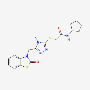 molecular formula C18H21N5O2S2 B2755694 N-cyclopentyl-2-[[4-methyl-5-[(2-oxo-1,3-benzothiazol-3-yl)methyl]-1,2,4-triazol-3-yl]sulfanyl]acetamide CAS No. 847400-57-1