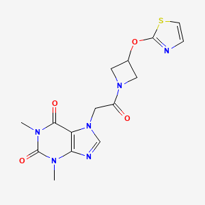 molecular formula C15H16N6O4S B2755701 1,3-dimethyl-7-(2-oxo-2-(3-(thiazol-2-yloxy)azetidin-1-yl)ethyl)-1H-purine-2,6(3H,7H)-dione CAS No. 1797367-57-7