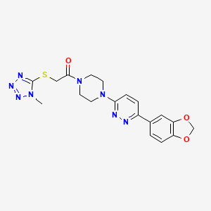 molecular formula C19H20N8O3S B2755717 1-(4-(6-(苯并[d][1,3]二噁杂环-5-基)吡啶-3-基)哌嗪-1-基)-2-((1-甲基-1H-四唑-5-基)硫)乙酰胺 CAS No. 1207010-17-0