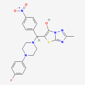 molecular formula C22H21FN6O3S B2755720 5-((4-(4-氟苯基)哌嗪-1-基)(4-硝基苯基)甲基)-2-甲基噻唑并[3,2-b][1,2,4]三唑-6-醇 CAS No. 851969-25-0