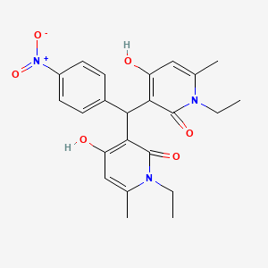 molecular formula C23H25N3O6 B2755726 3,3'-((4-nitrophenyl)methylene)bis(1-ethyl-4-hydroxy-6-methylpyridin-2(1H)-one) CAS No. 883088-89-9