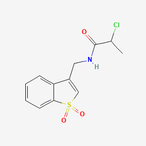 molecular formula C12H12ClNO3S B2755728 2-Chloro-N-[(1,1-dioxo-1-benzothiophen-3-yl)methyl]propanamide CAS No. 2411220-27-2