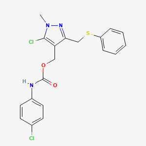 {5-chloro-1-methyl-3-[(phenylsulfanyl)methyl]-1H-pyrazol-4-yl}methyl N-(4-chlorophenyl)carbamate