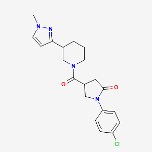 molecular formula C20H23ClN4O2 B2755743 1-(4-chlorophenyl)-4-(3-(1-methyl-1H-pyrazol-3-yl)piperidine-1-carbonyl)pyrrolidin-2-one CAS No. 2034460-92-7