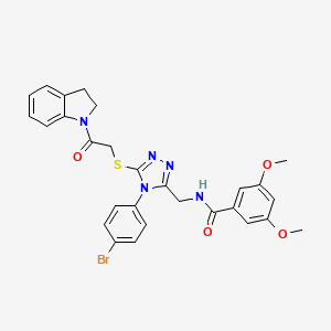 molecular formula C28H26BrN5O4S B2755748 N-((4-(4-bromophenyl)-5-((2-(indolin-1-yl)-2-oxoethyl)thio)-4H-1,2,4-triazol-3-yl)methyl)-3,5-dimethoxybenzamide CAS No. 391942-85-1