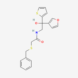 molecular formula C19H19NO3S2 B2755770 2-(苄硫基)-N-(2-(呋喃-3-基)-2-羟基-2-(噻吩-2-基)乙基)乙酰胺 CAS No. 2034634-24-5