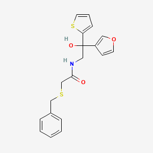 molecular formula C19H19NO3S2 B2755770 2-(benzylsulfanyl)-N-[2-(furan-3-yl)-2-hydroxy-2-(thiophen-2-yl)ethyl]acetamide CAS No. 2034634-24-5