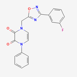 molecular formula C19H13FN4O3 B2755777 1-((3-(3-fluorophenyl)-1,2,4-oxadiazol-5-yl)methyl)-4-phenylpyrazine-2,3(1H,4H)-dione CAS No. 1251677-47-0