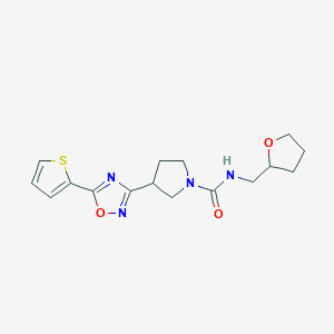 molecular formula C16H20N4O3S B2755778 N-((tetrahydrofuran-2-yl)methyl)-3-(5-(thiophen-2-yl)-1,2,4-oxadiazol-3-yl)pyrrolidine-1-carboxamide CAS No. 2034287-81-3
