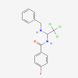 molecular formula C16H14Cl3FN2O B2755784 N-[1-(benzylamino)-2,2,2-trichloroethyl]-4-fluorobenzamide CAS No. 301158-63-4