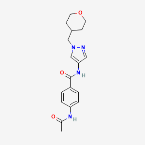 4-acetamido-N-(1-((tetrahydro-2H-pyran-4-yl)methyl)-1H-pyrazol-4-yl)benzamide