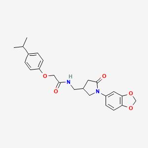 molecular formula C23H26N2O5 B2755797 N-((1-(苯并[d][1,3]二噁杂环-5-基)-5-氧代吡咯啉-3-基)甲基)-2-(4-异丙基苯氧基)乙酰胺 CAS No. 954677-40-8