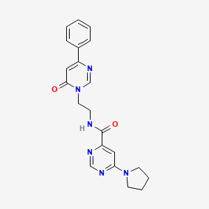 molecular formula C21H22N6O2 B2755802 N-(2-(6-oxo-4-phenylpyrimidin-1(6H)-yl)ethyl)-6-(pyrrolidin-1-yl)pyrimidine-4-carboxamide CAS No. 2034475-00-6