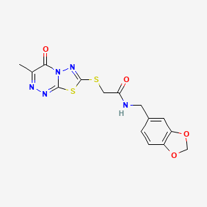 molecular formula C15H13N5O4S2 B2755805 N-(1,3-苯并二氧杂环戊-5-基甲基)-2-[(3-甲基-4-氧代-4H-[1,3,4]噻二唑啉[2,3-c][1,2,4]三嗪-7-基)硫]乙酰胺 CAS No. 869074-51-1