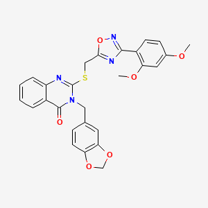 molecular formula C27H22N4O6S B2755826 3-(苯并[d][1,3]二噁烷-5-基甲基)-2-(((3-(2,4-二甲氧基苯基)-1,2,4-噁二唑-5-基)甲基)硫)喹唑啉-4(3H)-酮 CAS No. 2034205-64-4