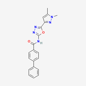 molecular formula C20H17N5O2 B2755840 N-(5-(1,5-dimethyl-1H-pyrazol-3-yl)-1,3,4-oxadiazol-2-yl)-[1,1'-biphenyl]-4-carboxamide CAS No. 1171875-96-9
