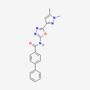 molecular formula C20H17N5O2 B2755840 N-(5-(1,5-二甲基-1H-吡唑-3-基)-1,3,4-噁二唑-2-基)-[1,1'-联苯]-4-甲酰胺 CAS No. 1171875-96-9