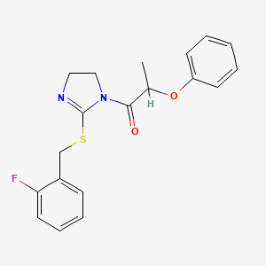 molecular formula C19H19FN2O2S B2755846 1-(2-((2-fluorobenzyl)thio)-4,5-dihydro-1H-imidazol-1-yl)-2-phenoxypropan-1-one CAS No. 851807-11-9