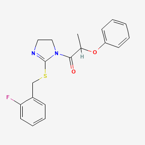 molecular formula C19H19FN2O2S B2755846 1-(2-((2-氟苄基)硫)-4,5-二氢-1H-咪唑-1-基)-2-苯氧基丙酮 CAS No. 851807-11-9