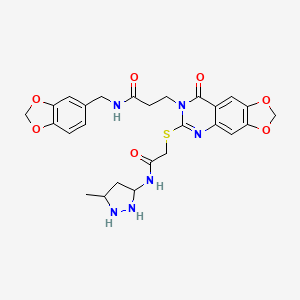 N-[(2H-1,3-benzodioxol-5-yl)methyl]-3-[6-({[(3-methyl-1H-pyrazol-5-yl)carbamoyl]methyl}sulfanyl)-8-oxo-2H,7H,8H-[1,3]dioxolo[4,5-g]quinazolin-7-yl]propanamide