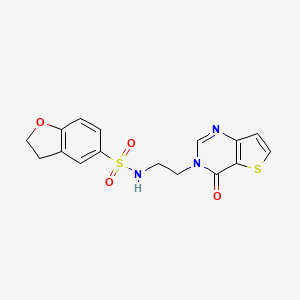 molecular formula C16H15N3O4S2 B2755867 N-(2-(4-oxothieno[3,2-d]pyrimidin-3(4H)-yl)ethyl)-2,3-dihydrobenzofuran-5-sulfonamide CAS No. 1904368-97-3