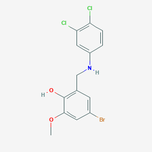 molecular formula C14H12BrCl2NO2 B2755878 4-Bromo-2-{[(3,4-dichlorophenyl)amino]methyl}-6-methoxyphenol CAS No. 329778-98-5
