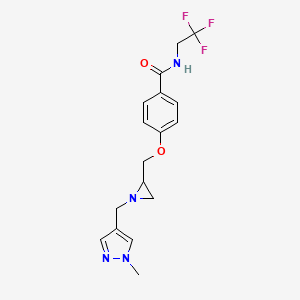 molecular formula C17H19F3N4O2 B2755911 4-[[1-[(1-Methylpyrazol-4-yl)methyl]aziridin-2-yl]methoxy]-N-(2,2,2-trifluoroethyl)benzamide CAS No. 2418651-01-9