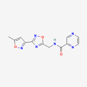 molecular formula C12H10N6O3 B2755913 N-((3-(5-methylisoxazol-3-yl)-1,2,4-oxadiazol-5-yl)methyl)pyrazine-2-carboxamide CAS No. 2034368-27-7