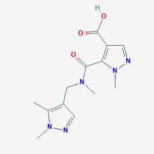 molecular formula C13H17N5O3 B2755925 5-(((1,5-Dimethyl-1H-pyrazol-4-yl)methyl)(methyl)carbamoyl)-1-methyl-1H-pyrazole-4-carboxylic acid CAS No. 1006456-41-2