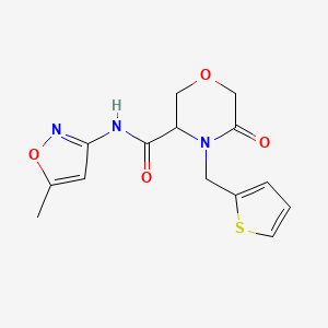 molecular formula C14H15N3O4S B2755943 N-(5-methylisoxazol-3-yl)-5-oxo-4-(thiophen-2-ylmethyl)morpholine-3-carboxamide CAS No. 1421442-82-1