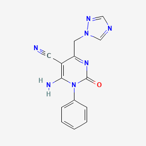 molecular formula C14H11N7O B2755959 6-amino-2-oxo-1-phenyl-4-(1H-1,2,4-triazol-1-ylmethyl)-1,2-dihydro-5-pyrimidinecarbonitrile CAS No. 338418-59-0