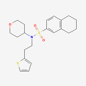 molecular formula C21H27NO3S2 B2755975 N-(tetrahydro-2H-pyran-4-yl)-N-(2-(thiophen-2-yl)ethyl)-5,6,7,8-tetrahydronaphthalene-2-sulfonamide CAS No. 1797140-55-6