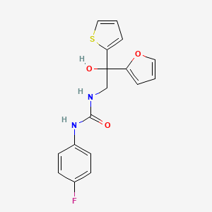 molecular formula C17H15FN2O3S B2755983 1-(4-氟苯基)-3-(2-(呋喃-2-基)-2-羟基-2-(噻吩-2-基)乙基)脲 CAS No. 2034486-20-7