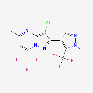 molecular formula C13H8ClF6N5 B2755984 3-氯-5-甲基-2-[1-甲基-5-(三氟甲基)-1H-吡唑-4-基]-7-(三氟甲基)吡唑并[1,5-a]嘧啶 CAS No. 956782-01-7