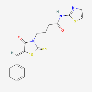 molecular formula C17H15N3O2S3 B2755987 (Z)-4-(5-benzylidene-4-oxo-2-thioxothiazolidin-3-yl)-N-(thiazol-2-yl)butanamide CAS No. 300378-88-5