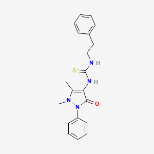 molecular formula C20H22N4OS B2755991 2,3-二甲基-1-苯基-4-({[(2-苯乙基)氨基]硫代甲基}氨基)-3-嘧啶-5-酮 CAS No. 76030-73-4