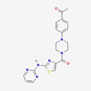 molecular formula C20H20N6O2S B2755994 1-(4-(4-(2-(Pyrimidin-2-ylamino)thiazole-4-carbonyl)piperazin-1-yl)phenyl)ethanone CAS No. 1251562-91-0