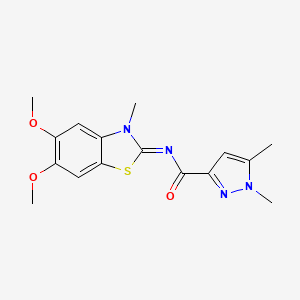 molecular formula C16H18N4O3S B2756013 N-(5,6-dimethoxy-3-methylbenzo[d]thiazol-2(3H)-ylidene)-1,5-dimethyl-1H-pyrazole-3-carboxamide CAS No. 1020053-25-1