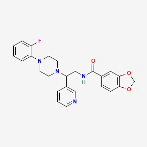 molecular formula C25H25FN4O3 B2756027 N-(2-(4-(2-fluorophenyl)piperazin-1-yl)-2-(pyridin-3-yl)ethyl)benzo[d][1,3]dioxole-5-carboxamide CAS No. 863558-40-1