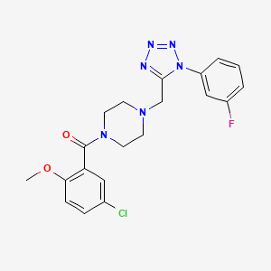 molecular formula C20H20ClFN6O2 B2756028 (5-chloro-2-methoxyphenyl)(4-((1-(3-fluorophenyl)-1H-tetrazol-5-yl)methyl)piperazin-1-yl)methanone CAS No. 1021254-16-9