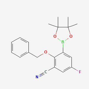 molecular formula C20H21BFNO3 B2756042 2-苄氧基-3-氰基-5-氟苯基硼酸脱羟酯 CAS No. 1661043-42-0