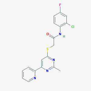 molecular formula C18H14ClFN4OS B2756056 N-(2-chloro-4-fluorophenyl)-2-((2-methyl-6-(pyridin-2-yl)pyrimidin-4-yl)thio)acetamide CAS No. 1251598-01-2