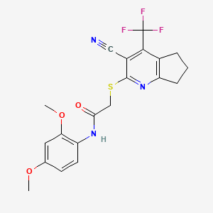 molecular formula C20H18F3N3O3S B2756058 2-{[3-cyano-4-(trifluoromethyl)-6,7-dihydro-5H-cyclopenta[b]pyridin-2-yl]sulfanyl}-N-(2,4-dimethoxyphenyl)acetamide CAS No. 626227-27-8