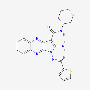 molecular formula C22H22N6OS B2756072 (E)-2-氨基-N-环己基-1-((噻吩-2-基甲亚)氨基)-1H-吡咯并[2,3-b]喹噁啉-3-甲酰胺 CAS No. 843634-73-1