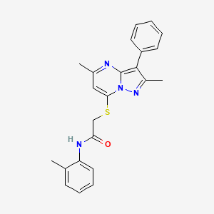 molecular formula C23H22N4OS B2756089 2-((2,5-dimethyl-3-phenylpyrazolo[1,5-a]pyrimidin-7-yl)thio)-N-(o-tolyl)acetamide CAS No. 877788-45-9